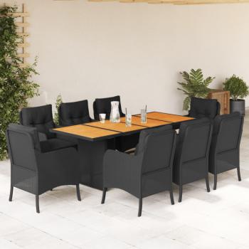 ARDEBO.de - 9-tlg. Garten-Essgruppe mit Kissen Schwarz Poly Rattan