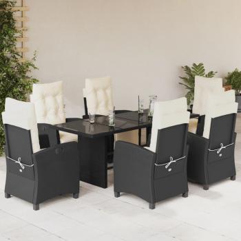 ARDEBO.de - 7-tlg. Garten-Essgruppe mit Kissen Schwarz Poly Rattan