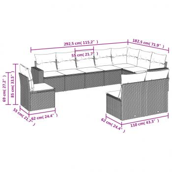 10-tlg. Garten-Sofagarnitur mit Kissen Braun Poly Rattan