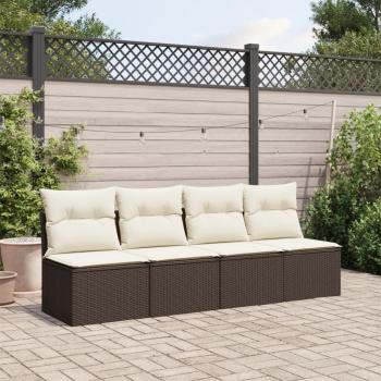 Gartensofa mit Kissen 4-Sitzer Braun Poly Rattan