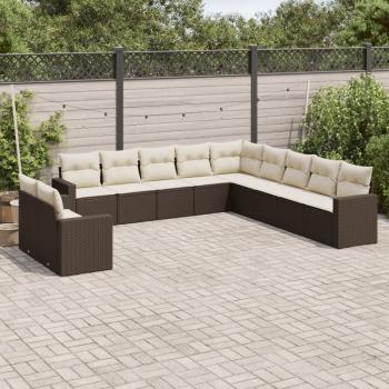 ARDEBO.de - 11-tlg. Garten-Sofagarnitur mit Kissen Braun Poly Rattan