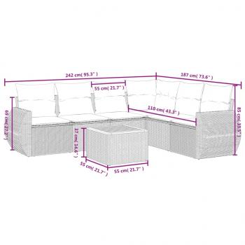 7-tlg. Garten-Sofagarnitur mit Kissen Schwarz Poly Rattan