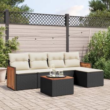 ARDEBO.de - 6-tlg. Garten-Sofagarnitur mit Kissen Schwarz Poly Rattan