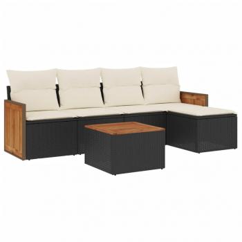 6-tlg. Garten-Sofagarnitur mit Kissen Schwarz Poly Rattan