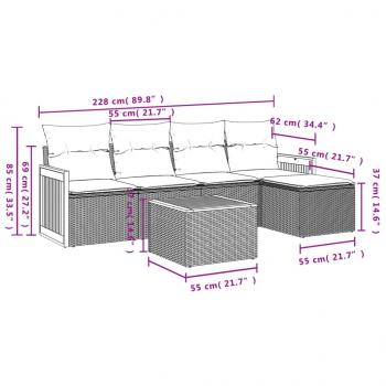 6-tlg. Garten-Sofagarnitur mit Kissen Schwarz Poly Rattan