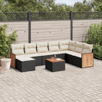 ARDEBO.de - 9-tlg. Garten-Sofagarnitur mit Kissen Schwarz Poly Rattan