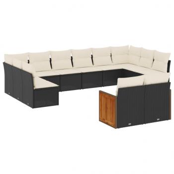 12-tlg. Garten-Sofagarnitur mit Kissen Schwarz Poly Rattan