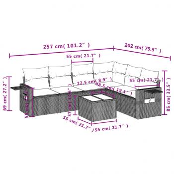 7-tlg. Garten-Sofagarnitur mit Kissen Schwarz Poly Rattan