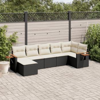 ARDEBO.de - 7-tlg. Garten-Sofagarnitur mit Kissen Schwarz Poly Rattan