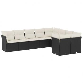 9-tlg. Garten-Sofagarnitur mit Kissen Schwarz Poly Rattan