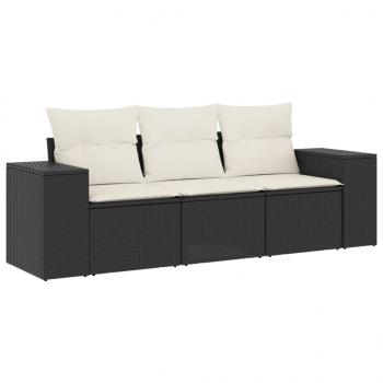 3-tlg. Garten-Sofagarnitur mit Kissen Schwarz Poly Rattan