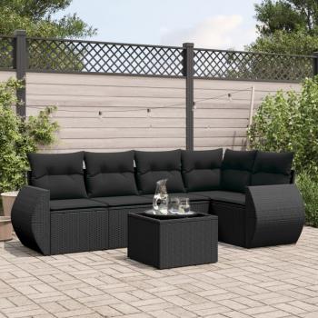 ARDEBO.de - 6-tlg. Garten-Sofagarnitur mit Kissen Schwarz Poly Rattan