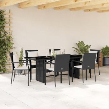 ARDEBO.de - 7-tlg. Garten-Essgruppe mit Kissen Schwarz Poly Rattan