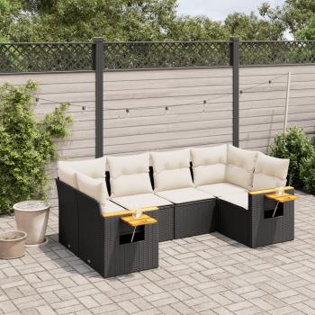 ARDEBO.de - 6-tlg. Garten-Sofagarnitur mit Kissen Schwarz Poly Rattan