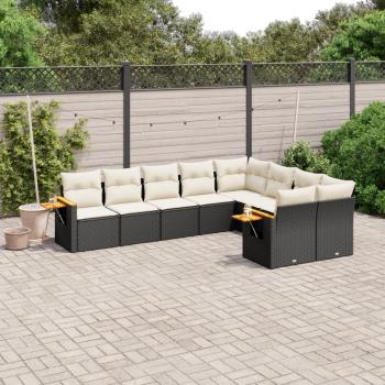 ARDEBO.de - 9-tlg. Garten-Sofagarnitur mit Kissen Schwarz Poly Rattan