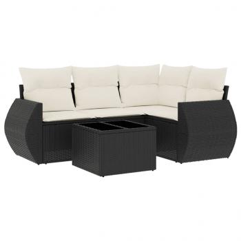 ARDEBO.de - 5-tlg. Garten-Sofagarnitur mit Kissen Schwarz Poly Rattan