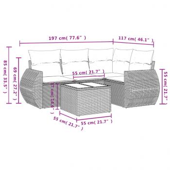 5-tlg. Garten-Sofagarnitur mit Kissen Schwarz Poly Rattan