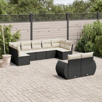 ARDEBO.de - 9-tlg. Garten-Sofagarnitur mit Kissen Schwarz Poly Rattan