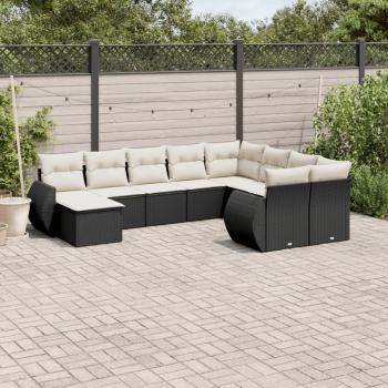 ARDEBO.de - 10-tlg. Garten-Sofagarnitur mit Kissen Schwarz Poly Rattan