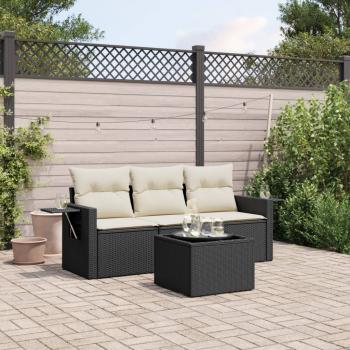 ARDEBO.de - 4-tlg. Garten-Sofagarnitur mit Kissen Schwarz Poly Rattan