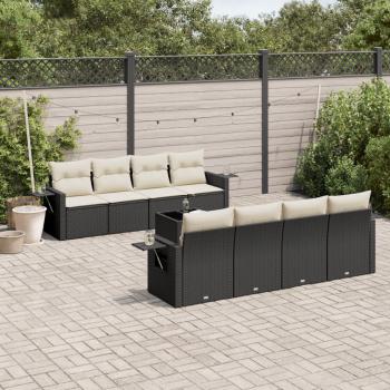 ARDEBO.de - 9-tlg. Garten-Sofagarnitur mit Kissen Schwarz Poly Rattan