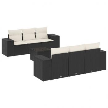 7-tlg. Garten-Sofagarnitur mit Kissen Schwarz Poly Rattan