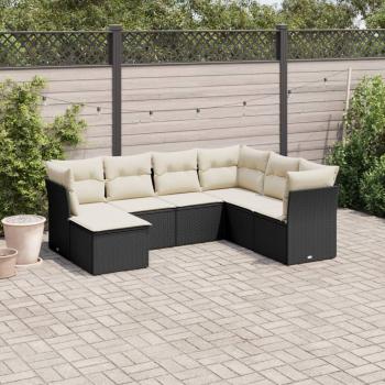 ARDEBO.de - 7-tlg. Garten-Sofagarnitur mit Kissen Schwarz Poly Rattan