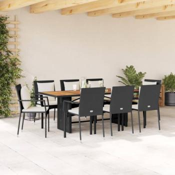 ARDEBO.de - 9-tlg. Garten-Essgruppe mit Kissen Schwarz Poly Rattan