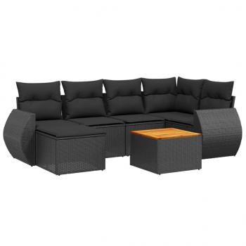 7-tlg. Garten-Sofagarnitur mit Kissen Schwarz Poly Rattan