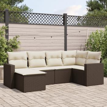 ARDEBO.de - 6-tlg. Garten-Sofagarnitur mit Kissen Braun Poly Rattan