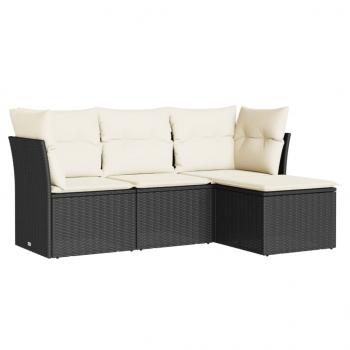 4-tlg. Garten-Sofagarnitur mit Kissen Schwarz Poly Rattan