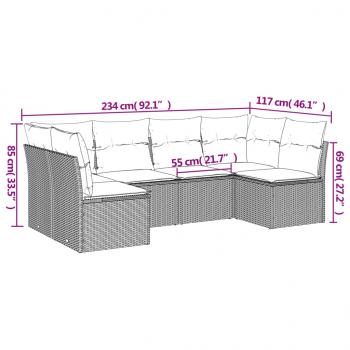 6-tlg. Garten-Sofagarnitur mit Kissen Braun Poly Rattan