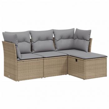 4-tlg. Garten-Sofagarnitur mit Kissen Beigemischung Poly Rattan