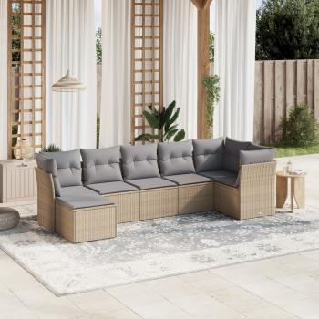 ARDEBO.de - 7-tlg. Garten-Sofagarnitur mit Kissen Beige Poly Rattan