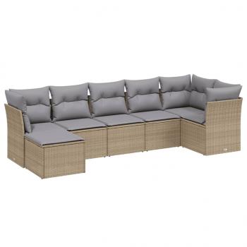 7-tlg. Garten-Sofagarnitur mit Kissen Beige Poly Rattan