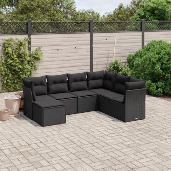 ARDEBO.de - 7-tlg. Garten-Sofagarnitur mit Kissen Schwarz Poly Rattan