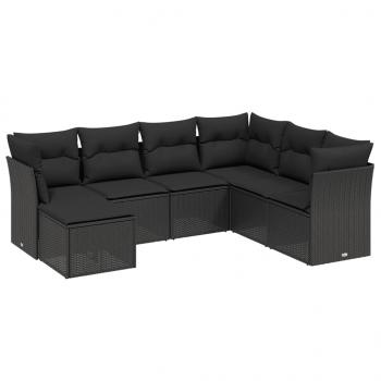 7-tlg. Garten-Sofagarnitur mit Kissen Schwarz Poly Rattan