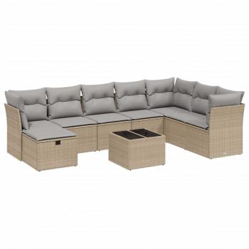 9-tlg. Garten-Sofagarnitur mit Kissen Beige Poly Rattan