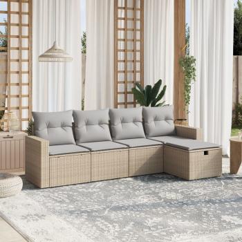 ARDEBO.de - 5-tlg. Garten-Sofagarnitur mit Kissen Beige Poly Rattan