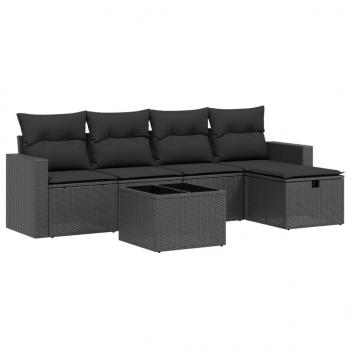 6-tlg. Garten-Sofagarnitur mit Kissen Schwarz Poly Rattan