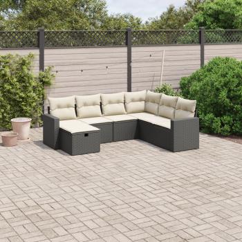 ARDEBO.de - 7-tlg. Garten-Sofagarnitur mit Kissen Schwarz Poly Rattan