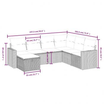 7-tlg. Garten-Sofagarnitur mit Kissen Schwarz Poly Rattan