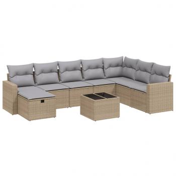 9-tlg. Garten-Sofagarnitur mit Kissen Beige Poly Rattan