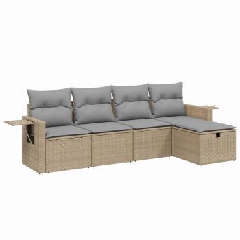 5-tlg. Garten-Sofagarnitur mit Kissen Beige Poly Rattan