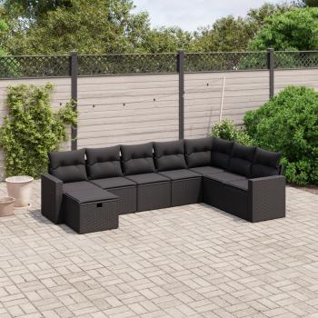 ARDEBO.de - 8-tlg. Garten-Sofagarnitur mit Kissen Schwarz Poly Rattan