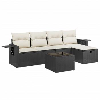 6-tlg. Garten-Sofagarnitur mit Kissen Schwarz Poly Rattan