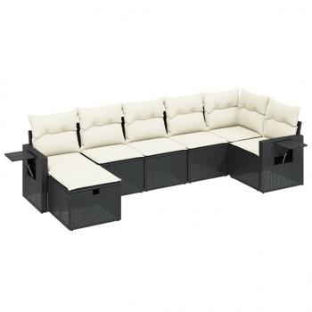 7-tlg. Garten-Sofagarnitur mit Kissen Schwarz Poly Rattan