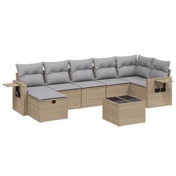 8-tlg. Garten-Sofagarnitur mit Kissen Beige Poly Rattan