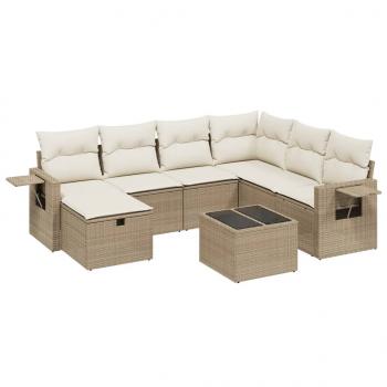 8-tlg. Garten-Sofagarnitur mit Kissen Beige Poly Rattan