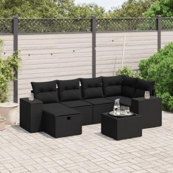 ARDEBO.de - 7-tlg. Garten-Sofagarnitur mit Kissen Schwarz Poly Rattan